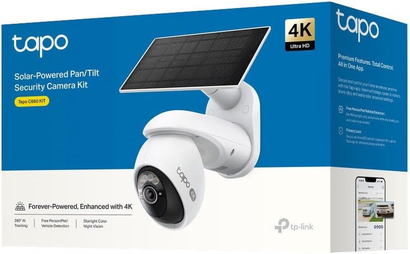 تابو كاميرا أمن خارجية من نوع Tapo C660-Kit بتقنية الطاقة الشمسية ودعم 4K، مزودة بميزات الكشف عن الحركة بالذكاء الاصطناعي، ورؤية ليلية بالألوان، وواي فاي ثنائي النطاق، ومجال رؤية 360 درجة، ومقاومة للعوامل الجوية (IP66) - Image 2