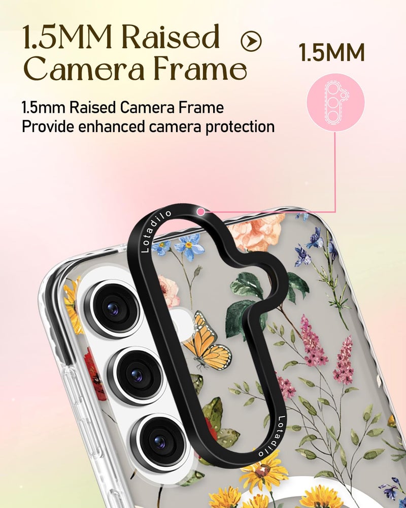 Lotadilo for Samsung Galaxy S24 Case for Women - Girls Cute Design Compatible with Magsafe Magnetic Ring Holder Stand Retro Flower Phone Covers Aesthetic Girly TPU Funda for S24 - Image 3