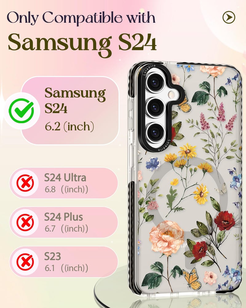 Lotadilo for Samsung Galaxy S24 Case for Women - Girls Cute Design Compatible with Magsafe Magnetic Ring Holder Stand Retro Flower Phone Covers Aesthetic Girly TPU Funda for S24 - Image 2