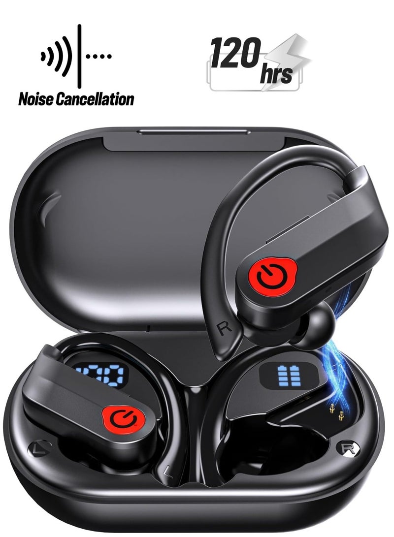 SYOSI Wireless Earbuds Bluetooth 5.3, Headphones Stereo Sound, 120H Playtime Bluetooth Earphones, for Running Built-in Microphone, ENC Noise Cancelling with Earhooks for Sport/Work/Phone, IPX7 Waterproof - Image 1