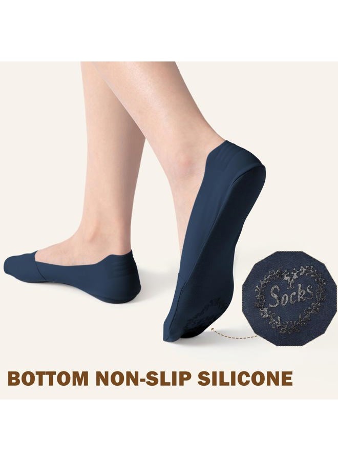 Sofier No Show Socks Womens, Non Slip Low Cut 6 Pairs Thin Silky Dress Footies Liner Invisible Socks Flats Loafers Sneakers, Navy*6, 5-9 - Image 3