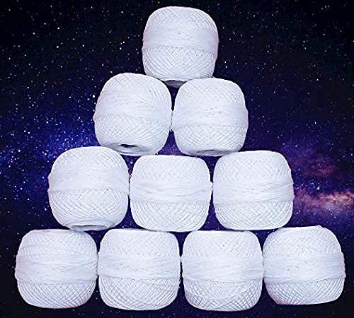 AVIROM� Crochet Thread Set of 10 Ball Crochet Cotton Thread Yarn for Knitting and Craft Making. Size 20 Gram 55 to 60 mtr. Approx. [ White Color ] - Image 1