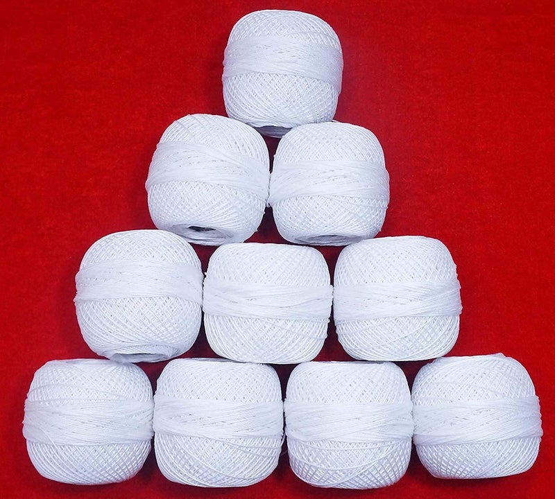 AVIROM� Crochet Thread Set of 10 Ball Crochet Cotton Thread Yarn for Knitting and Craft Making. Size 20 Gram 55 to 60 mtr. Approx. [ White Color ] - Image 2