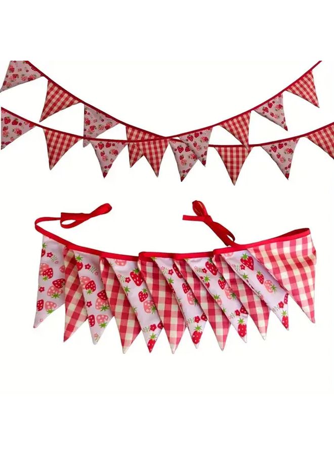 Strawberry Checkered Pennant Banner 1pc Durable Polyester Outdoor Party Decor - Image 4