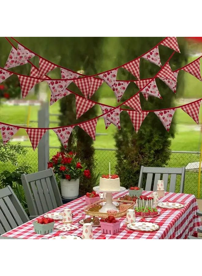 Strawberry Checkered Pennant Banner 1pc Durable Polyester Outdoor Party Decor - Image 1