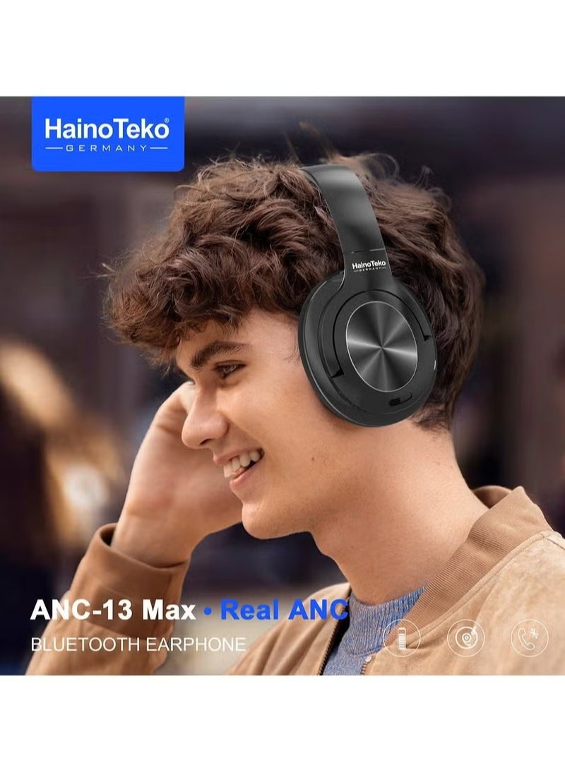 Haino Teko ANC-13 Max Wireless Bluetooth Headphones with Real Active Noise Cancellation. High-Resolution Audio, Multi-Functional Button Control – Black - Image 2