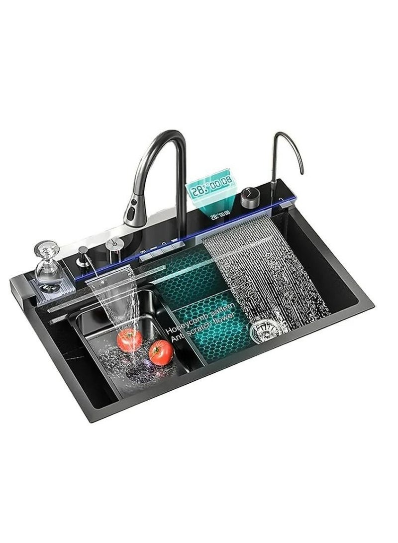 Luxury Kitchen Sink with Flying rain waterfall , Stainless steel sink with cup washer , Drop In Kitchen Sink Single Bowl, With LED digital display screen. - Image 1