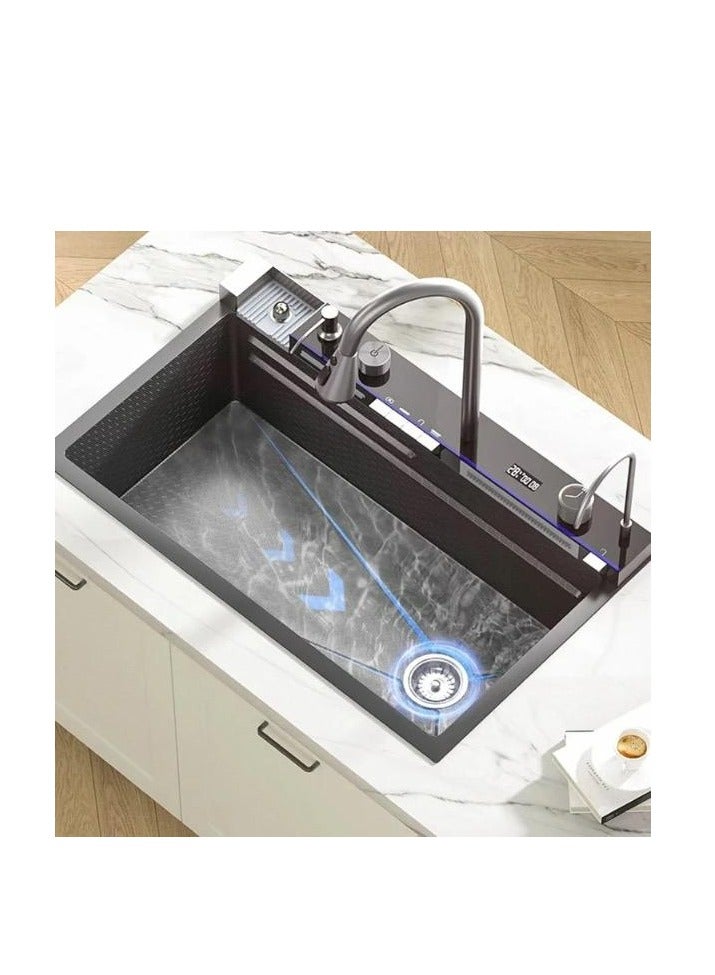 Luxury Kitchen Sink with Flying rain waterfall , Stainless steel sink with cup washer , Drop In Kitchen Sink Single Bowl, With LED digital display screen. - Image 2