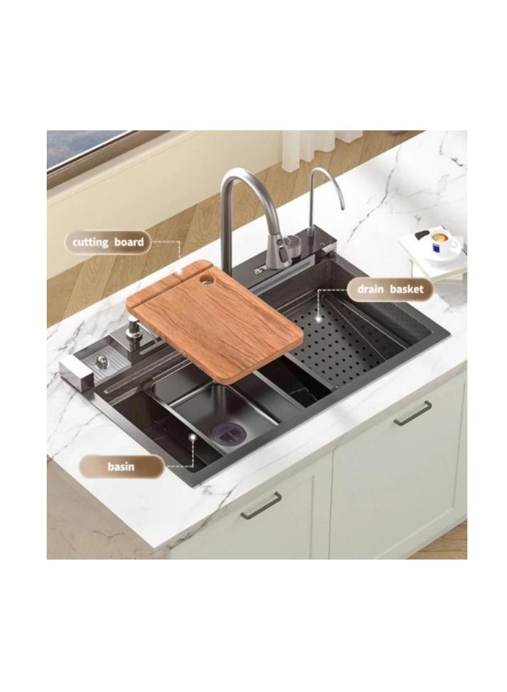 Luxury Kitchen Sink with Flying rain waterfall , Stainless steel sink with cup washer , Drop In Kitchen Sink Single Bowl, With LED digital display screen. - Image 3