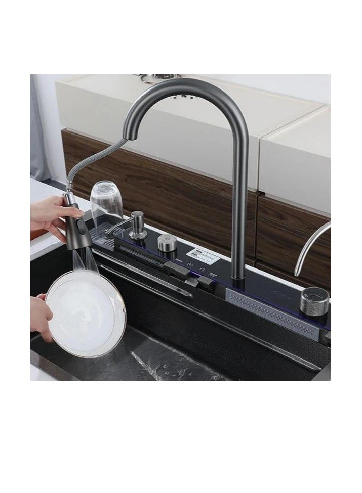 Luxury Kitchen Sink with Flying rain waterfall , Stainless steel sink with cup washer , Drop In Kitchen Sink Single Bowl, With LED digital display screen. - Image 5