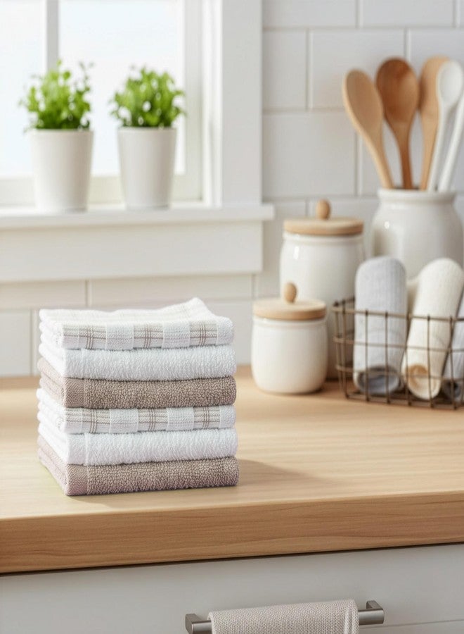 ديكور راك مجموعة من 6 مناشف غسيل من خيوط القطن 100% من ديكورراك، مقاس 12 × 12 بوصة، مناشف وجه قطنية ناعمة، مجموعة مناشف غسيل ماصة ومتينة للحمام والمنتجع الصحي والنادي الرياضي والسفر، لون رملي (عبوة من 6 قطع) - Image 4