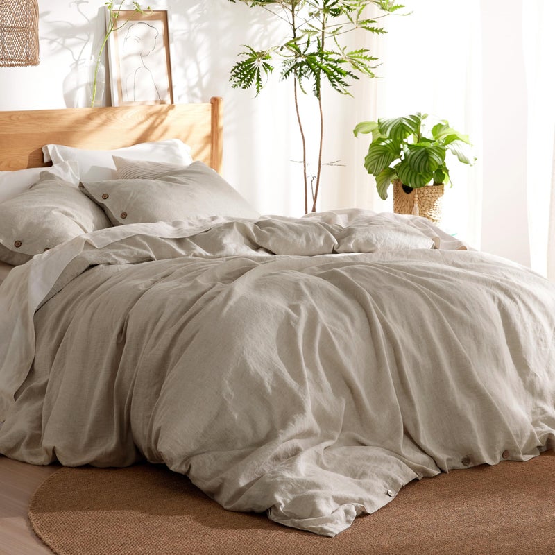 Bedsure Linen Duvet Cover King Size - Linen Cotton Blend Bedding Set, Soft & Cozy, 3 Pieces, 1 Duvet Cover 104x90 Inches and 2 Pillowcases, Natural Color Cooling Bedding, Comforter Sold Separately - Image 1