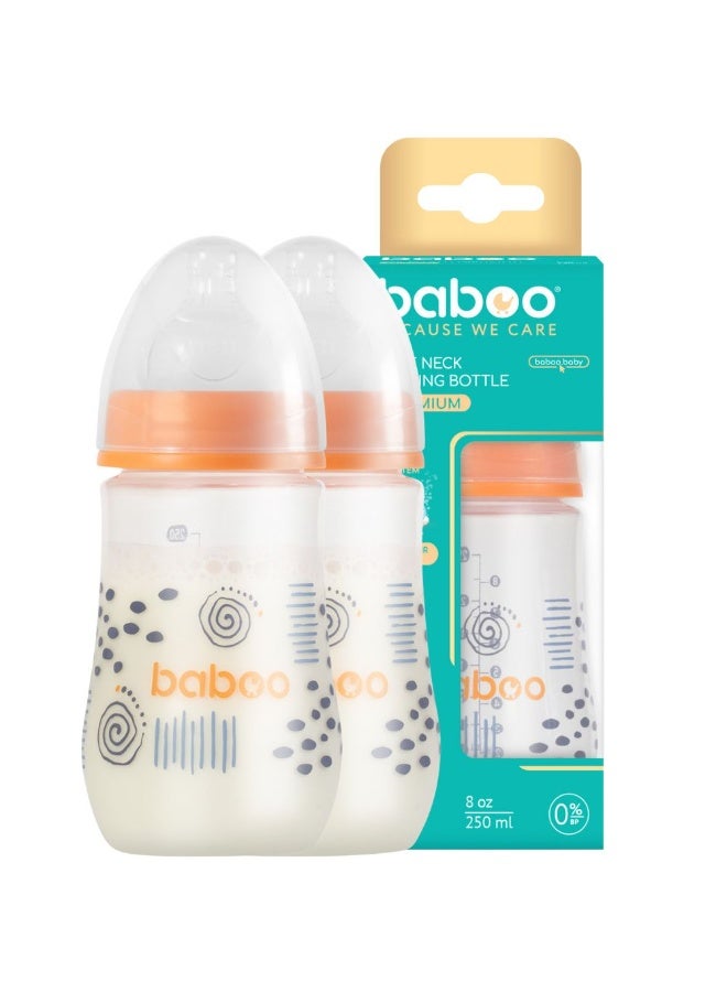 Baboo - Anti Colic Wide Neck Bottle - Orange - Pack of 2 - 250ml - Image 1