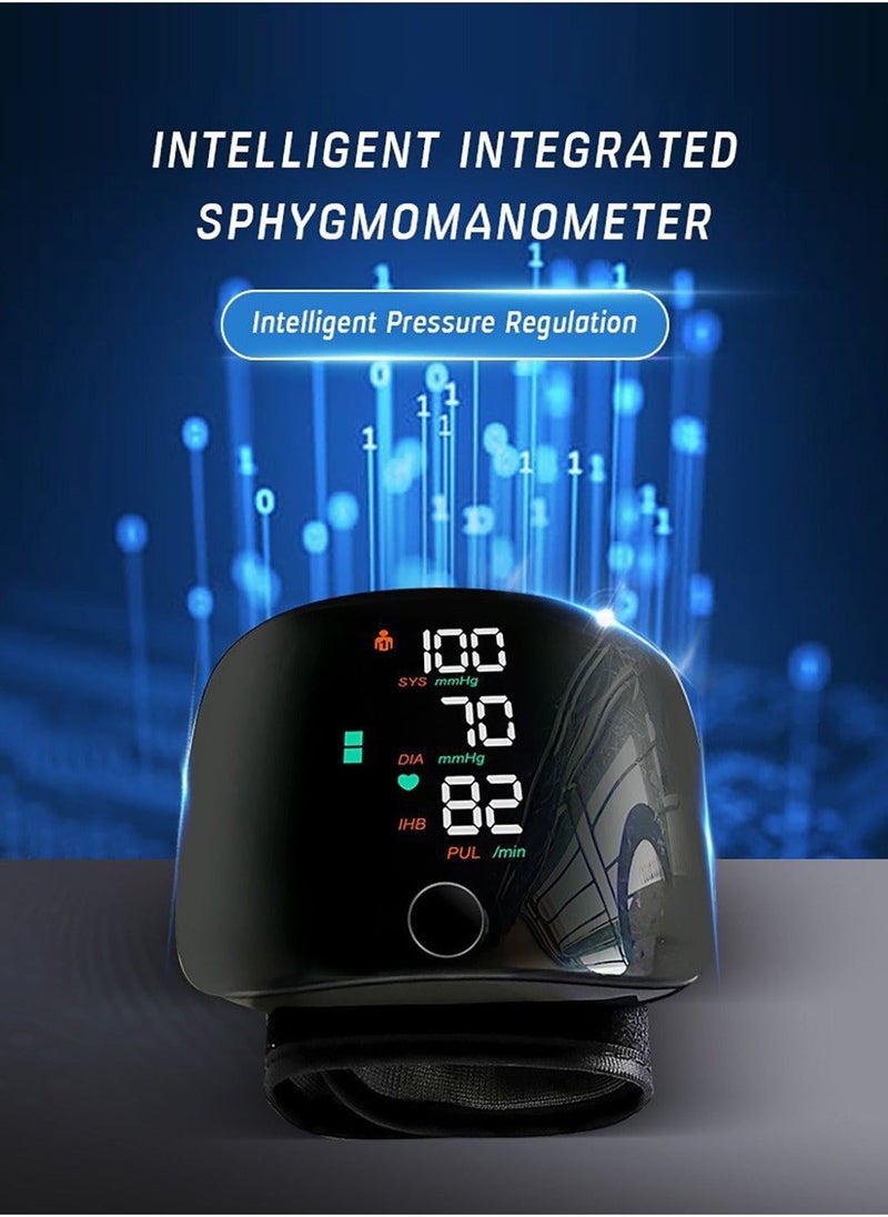 Rechargeable Wrist Blood Pressure Monitor with LCD Display Automatic Accurate Voice Broadcast 2x99 Readings Memory Adjustable Cuff Digital BP Machine Irregular Heartbeat Detector