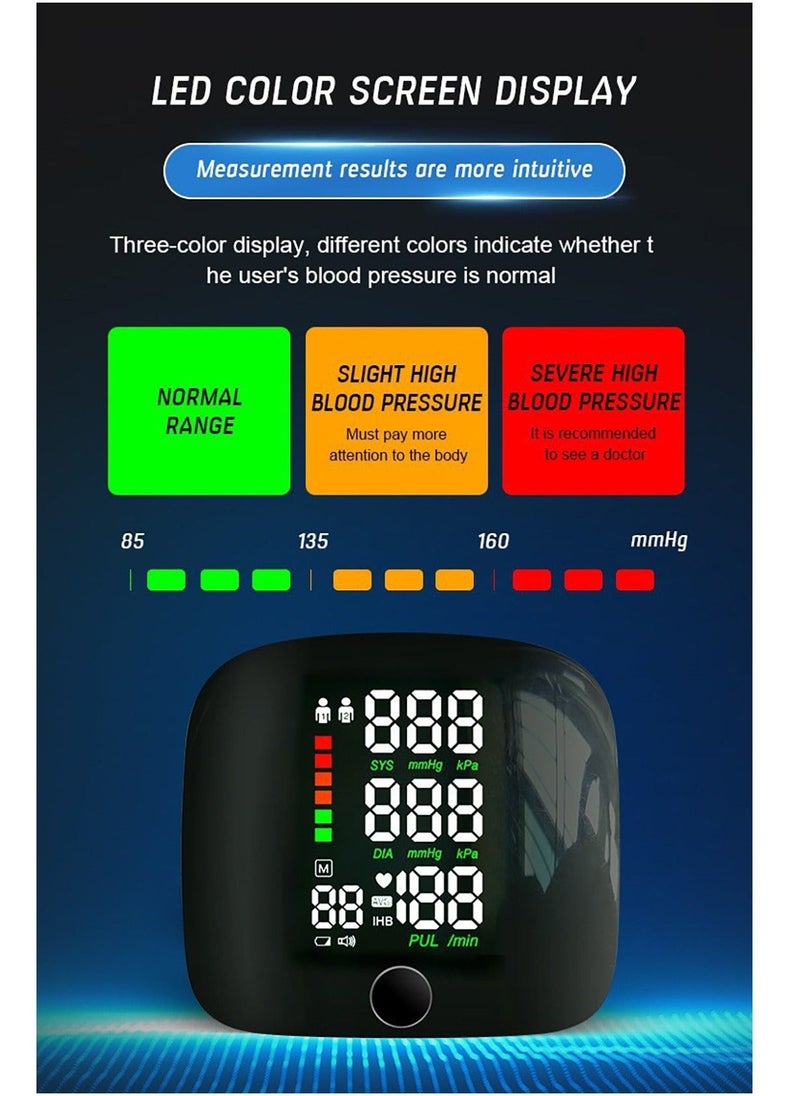 Rechargeable Wrist Blood Pressure Monitor with LCD Display Automatic Accurate Voice Broadcast 2x99 Readings Memory Adjustable Cuff Digital BP Machine Irregular Heartbeat Detector