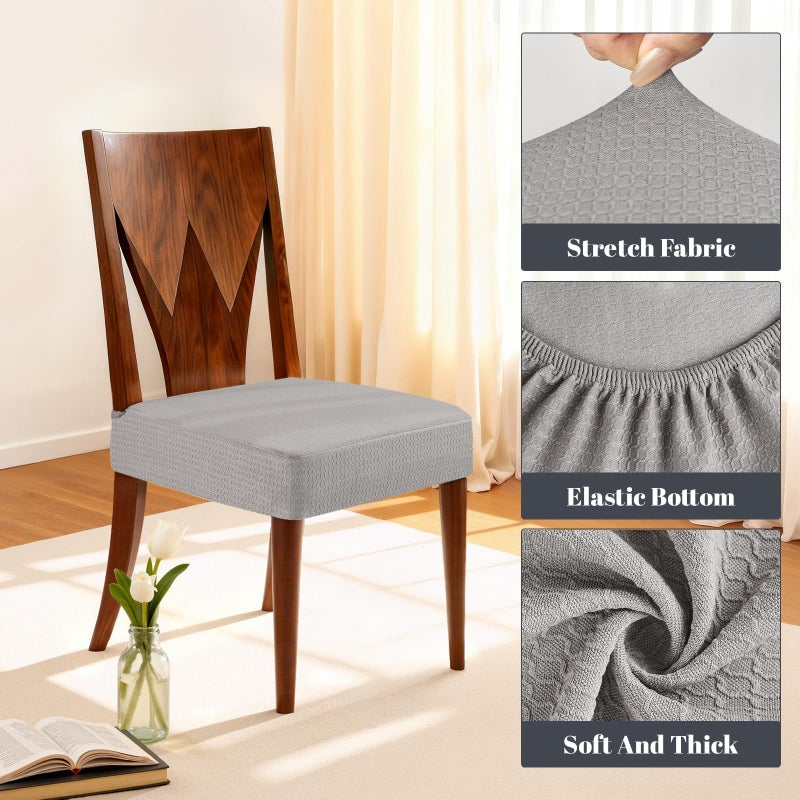 Songrey Waterproof Seat Covers for Dining Chairs Set of 4, No Rear Chair Covers, Stretch Removable Washable Chair Slipcover Protector, Light Gray - Image 4