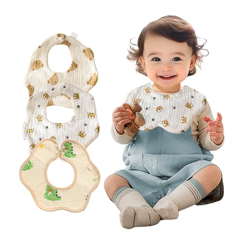 Oligitdi Baby Bibs Muslin Washcloths Bibs Set 100% Cotton Towels Cartoon Print Feeding Bibs for Infants, Soft, Gentle, Washable & Reusable, Comfortable for Newborns & Toddlers set of 3 - Image 1