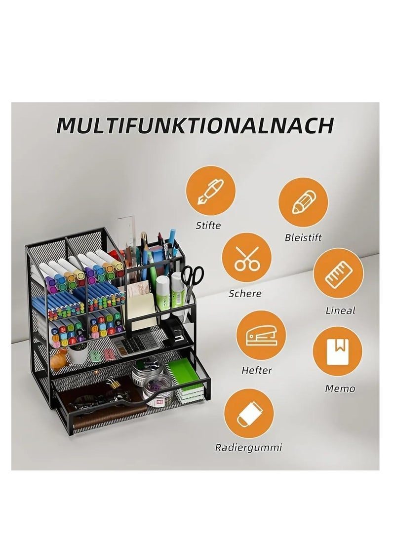 BestStore Stylish Metal Mesh Desk Organizer with Drawer File Rack Perfect for Pens Pencils & Stationery keep your office or home desktop (25x19x25 CM ,Iron, Black)  - Image 3
