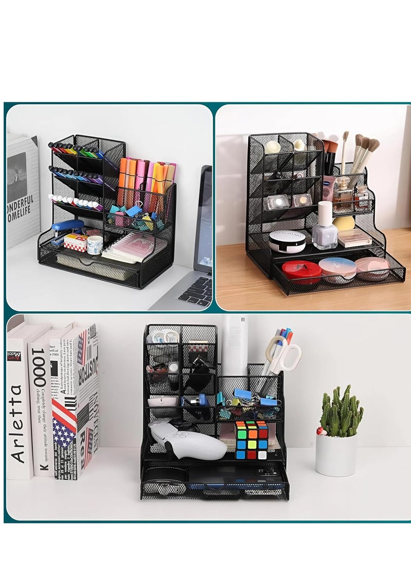 BestStore Stylish Metal Mesh Desk Organizer with Drawer File Rack Perfect for Pens Pencils & Stationery keep your office or home desktop (25x19x25 CM ,Iron, Black)  - Image 4