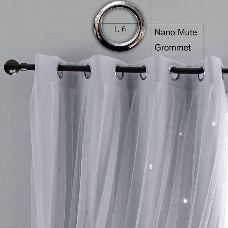Anytime Romantic Kids Curtain Hollow-Out Stars Window Curtain Double Layer Blackout Curtains for Girls Bedroom Kids Room 2Panel (W52 x L95 Greyish White) - Image 3