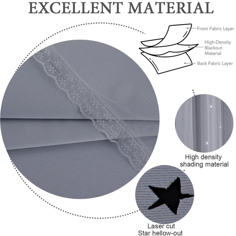 Anytime Romantic Kids Curtain Hollow-Out Stars Window Curtain Double Layer Blackout Curtains for Girls Bedroom Kids Room 2Panel (W52 x L95 Greyish White) - Image 5