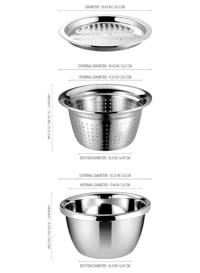 DARKFISH 3 in 1 Multipurpose Strainer Drainer Cutter Colander | Stainless Steel Cheese Grater & Salad Maker | Kitchen Drain Basket Set for Washing Fruits and Vegetables | 1 Piece - Image 2