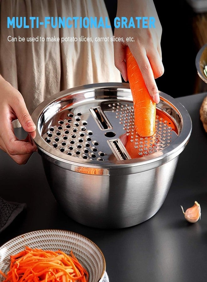 DARKFISH 3 in 1 Multipurpose Strainer Drainer Cutter Colander | Stainless Steel Cheese Grater & Salad Maker | Kitchen Drain Basket Set for Washing Fruits and Vegetables | 1 Piece - Image 3