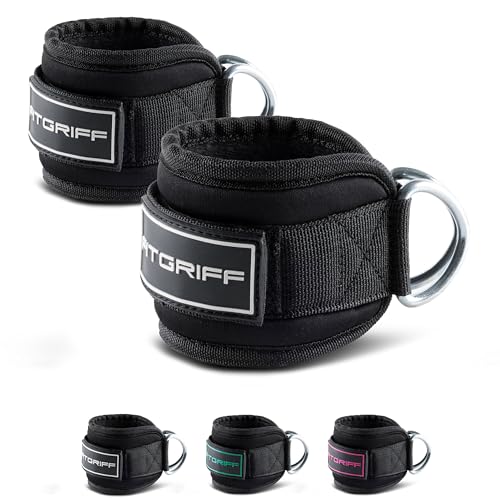 Fitgriff® Ankle Straps V3 for Cable Machine (2 Pieces) - Gym Workout Equipment - Leg Pulley Attachment, Kickback Straps (Black/White) - Image 1