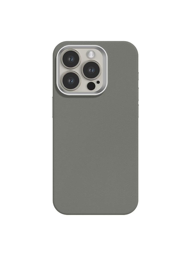 S-TOP Case For iPhone 15 Pro Skin Feel Fine Leather Texture Metal Lens Frame MagSafe Phone Case - Image 1