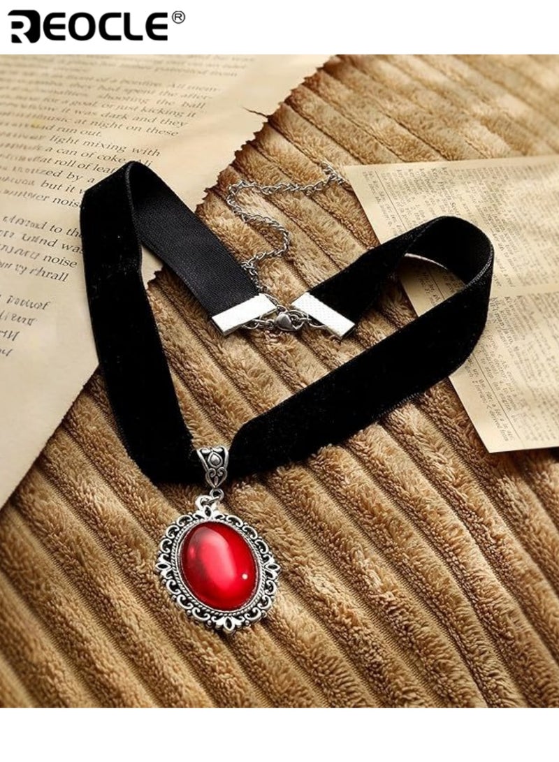 REOCLE Women's Vintage Ornate Pendant Choker Velvet Band with Intricate Framed Gem Accent for Gothic-Elegant Timeless Styling - Image 5