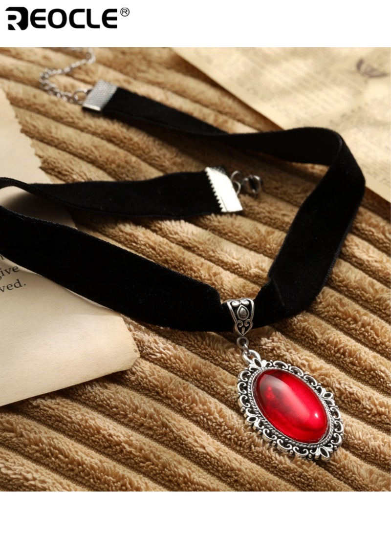 REOCLE Women's Vintage Ornate Pendant Choker Velvet Band with Intricate Framed Gem Accent for Gothic-Elegant Timeless Styling - Image 4