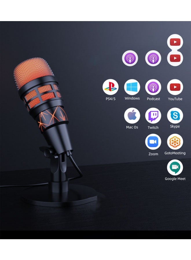 نيوترل ميكروفون USB، يعمل بمجرد توصيله، ومناسب لأجهزة الألعاب والبودكاست مثل أجهزة الكمبيوتر الشخصية وأجهزة Mac وأجهزة PS4 أو PS5. يتميز بتأثيرات إضاءة RGB ووظيفة كتم الصوت وتقليل الضوضاء والتحكم في مستوى الصوت. مثالي للكاريوكي/التسجيل والبث المباشر. (أسود مع نقوش) - Image 2