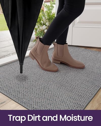 DEXI Door Mat Inside Entrance 24x36, Ultra Non Slip Rubber Backed Dirt Trapper, Low Profile Thin Welcome Doormat, Absorbent Easy Clean Entry Mats for Entryway, Patio, Grey - Image 4