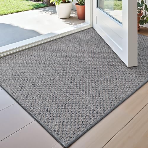 DEXI Door Mat Inside Entrance 24x36, Ultra Non Slip Rubber Backed Dirt Trapper, Low Profile Thin Welcome Doormat, Absorbent Easy Clean Entry Mats for Entryway, Patio, Grey - Image 2
