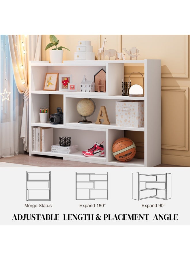 GoldenLike  خزانة كتب خشبية قابلة للتمديد، خزانة كتب قائمة على الأرض، خزانة عرض، رفوف تخزين، رفوف كتب قابلة للتعديل، وحدة تخزين متعددة الوظائف لغرفة النوم، غرفة المعيشة، المكتب، لون أبيض - Image 3