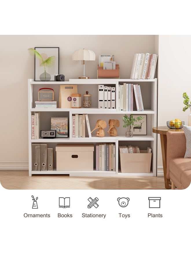 GoldenLike  خزانة كتب خشبية قابلة للتمديد، خزانة كتب قائمة على الأرض، خزانة عرض، رفوف تخزين، رفوف كتب قابلة للتعديل، وحدة تخزين متعددة الوظائف لغرفة النوم، غرفة المعيشة، المكتب، لون أبيض - Image 5