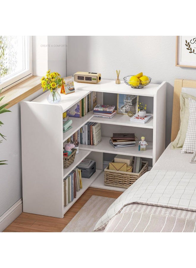 GoldenLike  خزانة كتب خشبية قابلة للتمديد، خزانة كتب قائمة على الأرض، خزانة عرض، رفوف تخزين، رفوف كتب قابلة للتعديل، وحدة تخزين متعددة الوظائف لغرفة النوم، غرفة المعيشة، المكتب، لون أبيض - Image 1