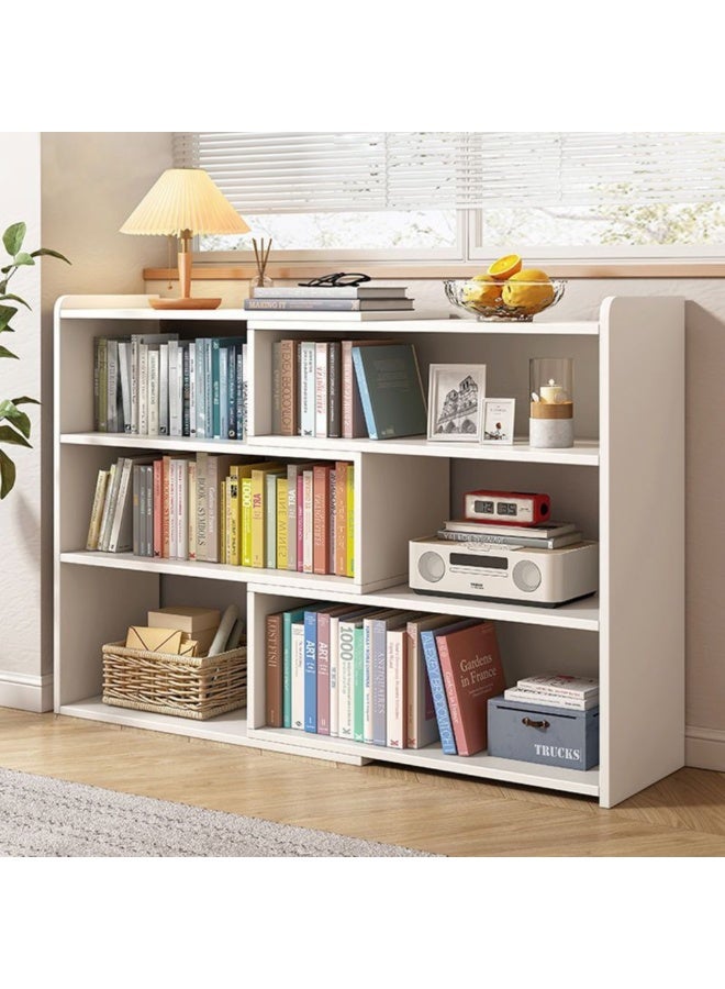 GoldenLike  خزانة كتب خشبية قابلة للتمديد، خزانة كتب قائمة على الأرض، خزانة عرض، رفوف تخزين، رفوف كتب قابلة للتعديل، وحدة تخزين متعددة الوظائف لغرفة النوم، غرفة المعيشة، المكتب، لون أبيض - Image 2