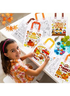 HOWAF HOWAF 12pcs Thanksgiving Holiday Coloring Goodie Bags with Paint Pens for Kids, Give Thanks Coloring Candy Bags Turkey Day Coloring Gift Bags, Thanksgiving Reusable Canvas Bag Party Favors Coloring  - Image 5