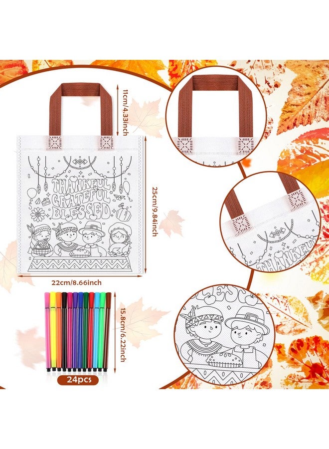 هواف أكياس هدايا تلوين عيد الشكر من HOWAF، 12 قطعة مع أقلام تلوين للأطفال، أكياس حلوى تلوين عيد الشكر، أكياس هدايا تلوين عيد الشكر، أكياس قماش قابلة لإعادة الاستخدام، هدايا حفلات التلوين - Image 2