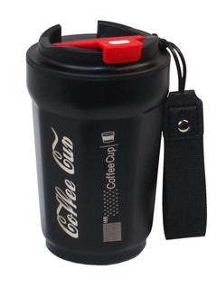 QUTOOB Trendy Coffee Mug For Office, Driving, Picnic, Home and Outdoor - 400ml Insulated Stainless Steel Travel Tumbler For Hot and Cold Drinks, Premium Quality Coffee Cup With Lid and Carrying Strap  - Image 1