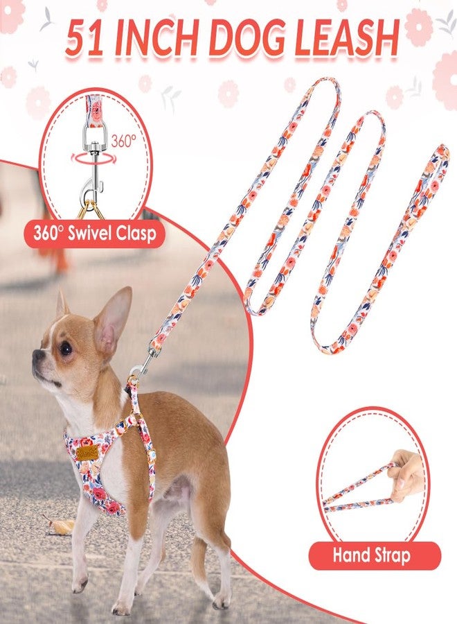 Lukovee Puppy Harness and Leash Set, No Pull Lightweight Soft Suede Adjustable Pet Harness Vest with Snap Buckle for Puppy Small and Medium Size Dog (Flower-XXS) - Image 5