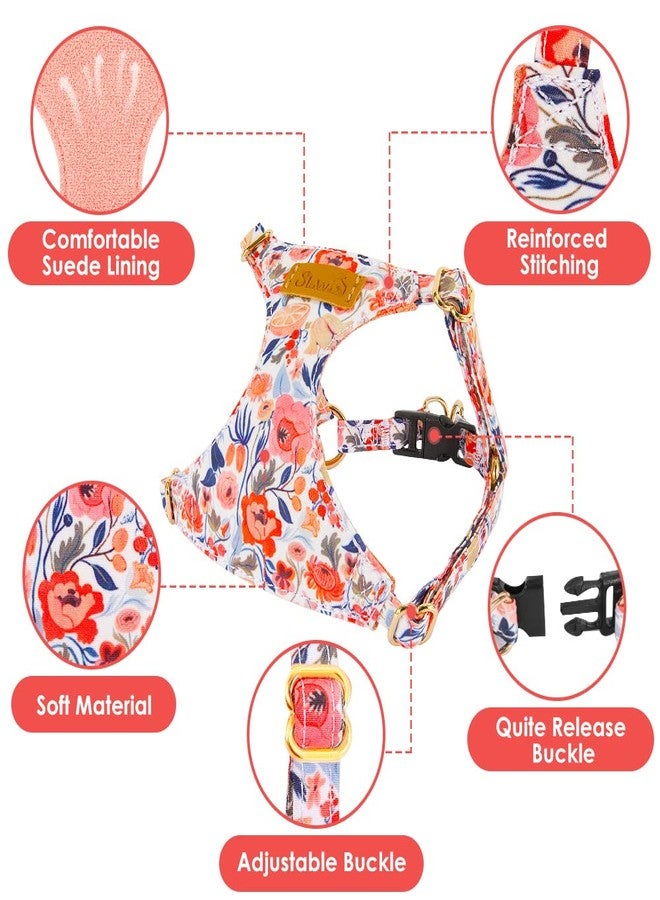 Lukovee Puppy Harness and Leash Set, No Pull Lightweight Soft Suede Adjustable Pet Harness Vest with Snap Buckle for Puppy Small and Medium Size Dog (Flower-XXS) - Image 4