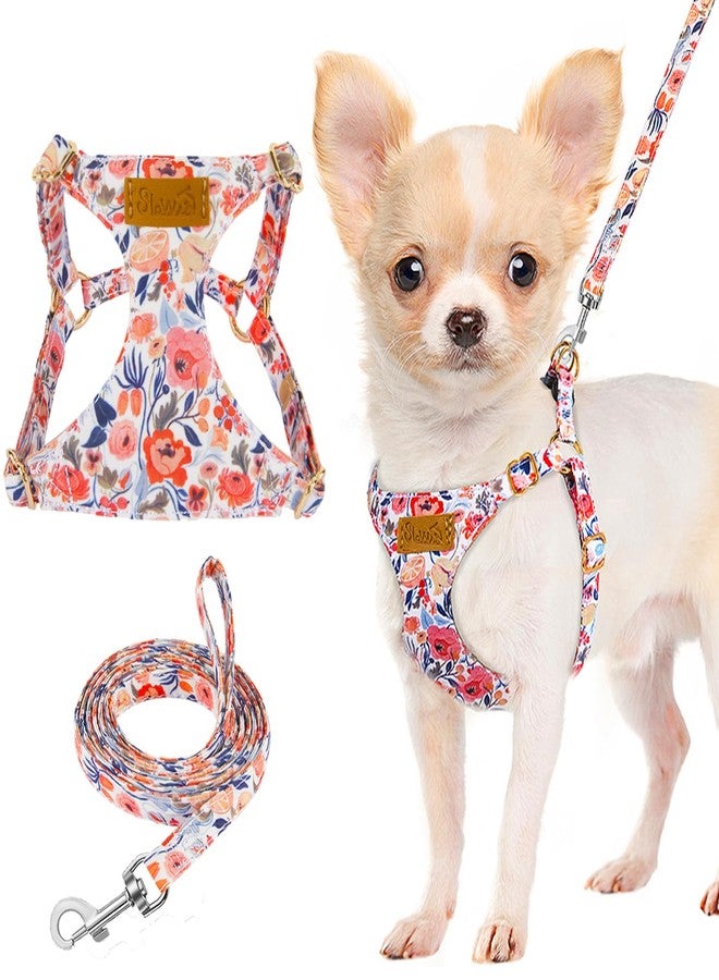 Lukovee Puppy Harness and Leash Set, No Pull Lightweight Soft Suede Adjustable Pet Harness Vest with Snap Buckle for Puppy Small and Medium Size Dog (Flower-XXS) - Image 1