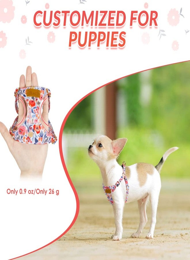 Lukovee Puppy Harness and Leash Set, No Pull Lightweight Soft Suede Adjustable Pet Harness Vest with Snap Buckle for Puppy Small and Medium Size Dog (Flower-XXS) - Image 3