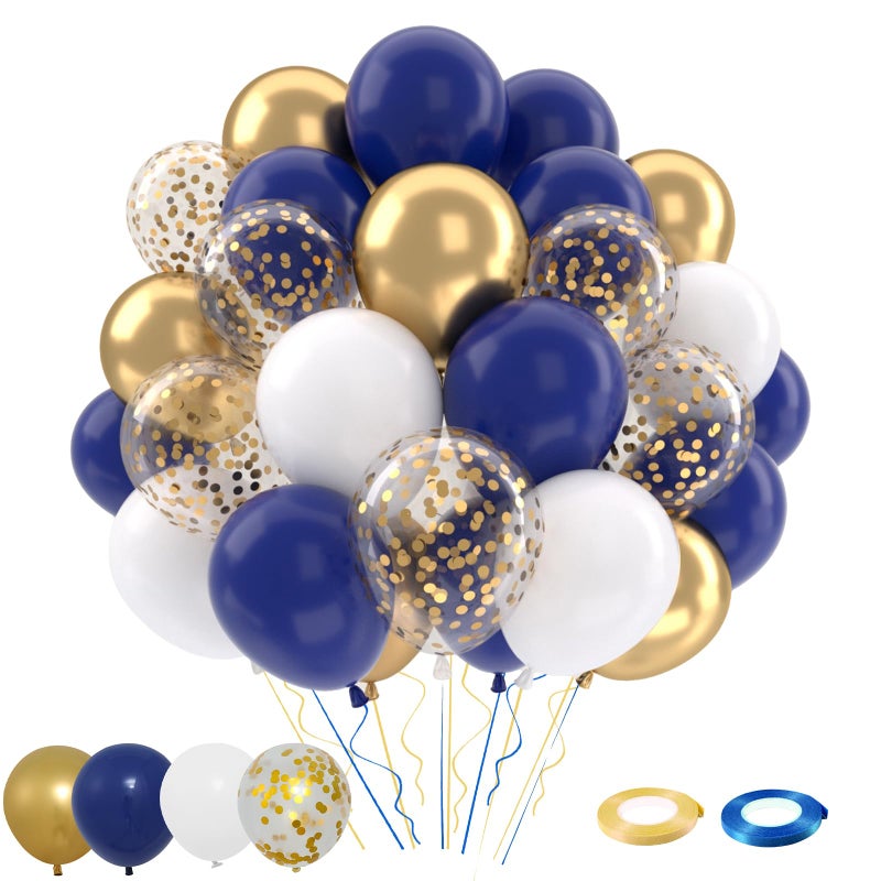 Patimate Navy Blue Gold Balloons Set 50 pcs 12 inch Metallic Gold Navy Blue White Confetti Latex Balloons Kit for Birthday Baby Shower Graduation Party Decorations - Image 2