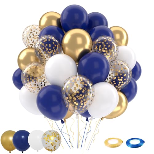 Patimate Navy Blue Gold Balloons Set 50 pcs 12 inch Metallic Gold Navy Blue White Confetti Latex Balloons Kit for Birthday Baby Shower Graduation Party Decorations - Image 1