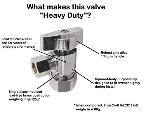 Miiflex Heavy Duty Chrome Plated Brass 1/4 Turn Angle Valve (1/2" NOM In x 3/8" COMP Out) - Image 4