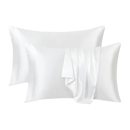 Renva Set of 2 Satin Silk Pillowcase for Hair and Skin Standard Size 18"X 28" with Soft Breathable Smooths Cooling Pillow Covers for Sleeping (2, White) - Image 1