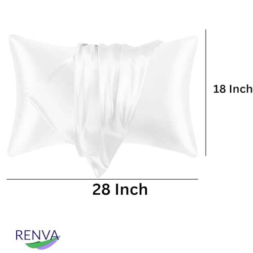 Renva Set of 2 Satin Silk Pillowcase for Hair and Skin Standard Size 18"X 28" with Soft Breathable Smooths Cooling Pillow Covers for Sleeping (2, White) - Image 2